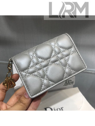 Dior Lady Cannage Lambskin Card Holder Wallet Silver Grey 2019