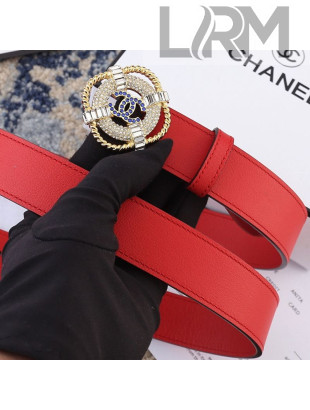 Chanel Reversible Calfskin Belt 30mm with Crystal Square Buckle Red 2019
