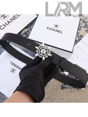 Chanel Reversible Calfskin Belt 30mm with Crystal Rudder Buckle Black 2019