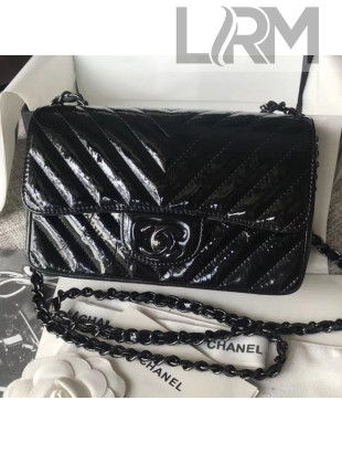Chanel Chevron Patent Black Calfskin Classic Small Flap Bag 2018