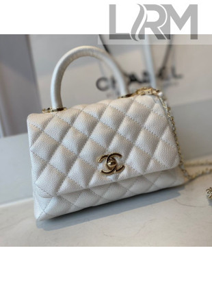 Chanel Quilted Grained Calfskin Mini Flap Bag with Top Handle AS2215 White/Gold 2021