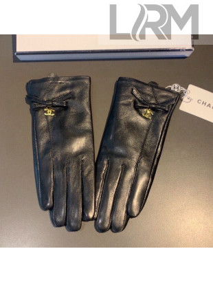 Chanel Lambskin Cashmere Gloves with CC Bow Black 36 2020