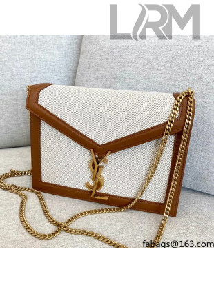 Saint Laurent Cassandra Monogram Clasp Bag in Canvas and Smooth Leather 532750 Brown 2021