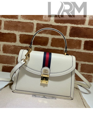 Gucci Ophidia Leather Small Top Handle Bag with Web ‎651055 White 2021
