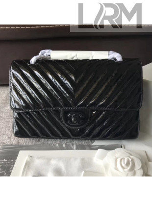 Chanel Chevron Patent Black Calfskin Classic Medium Flap Bag 2018