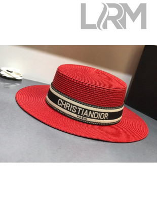 Dior Straw Wide Brim Hat Red D15 2021
