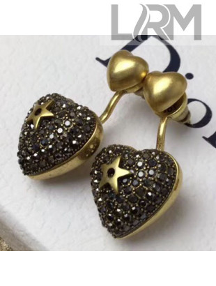 Dior Crystal Star Heart Shape Stud Earrings Black/Gold 2019