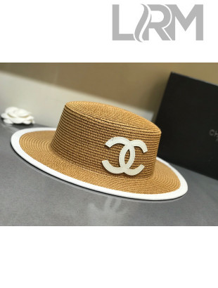 Chanel Straw Wide Brim Hat Khaki C59 2021