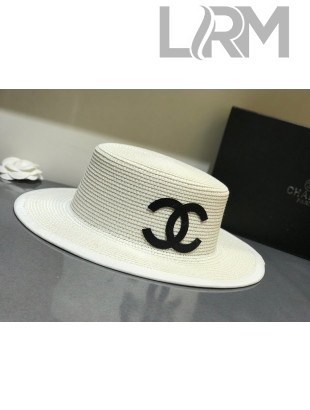 Chanel Straw Wide Brim Hat White C60 2021