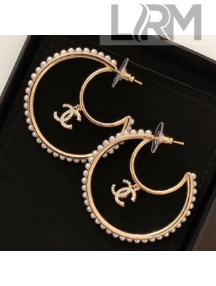 Chanel Pearl Moon Shape Earrings 2019