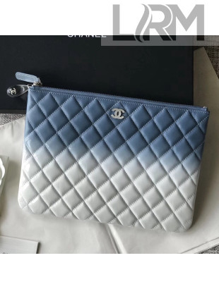 Chanel Patent Leather & Calfskin & Resin Logo and Drop Pouch Blue/White 2018