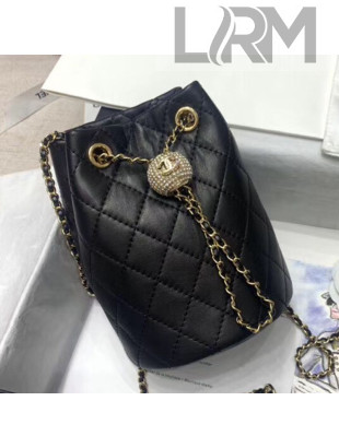 Chanel Quilted Lambskin Drawstring Bucket Bag with Crystal Ball Charm AS1894 Black 2020