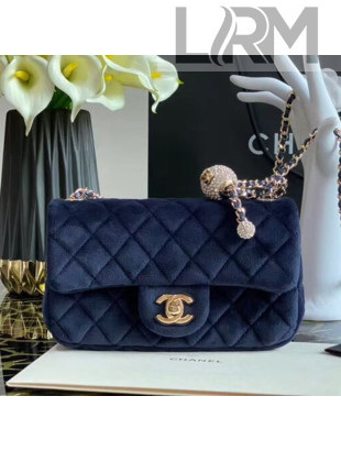 Chanel Quilted Velvet Small Flap Bag with Crystal Ball AS1787 Blue 2020