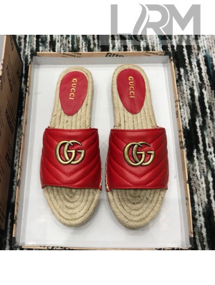Gucci Leather Espadrille Slide Sandal 573028 Red 2019