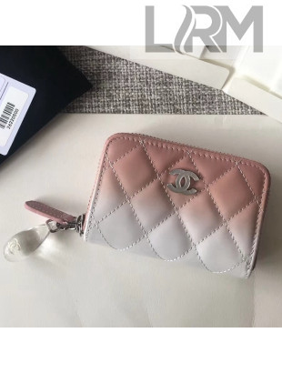 Chanel Patent Leather & Calfskin & Resin Logo and Drop Card Case Pink/White 2018