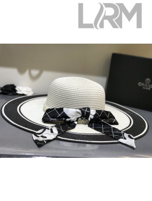 Chanel Straw Wide Brim Hat White C62 2021
