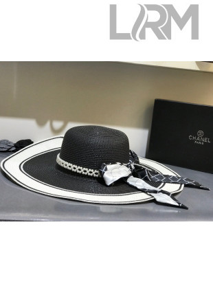 Chanel Straw Wide Brim Hat Black C61 2021