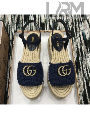 Gucci Knit Platform Espadrille Sandal Dark Blue 2019