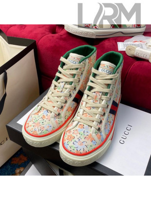 Gucci Tennis 1977 Liberty London Floral High Top Sneakers Pink Canvas 11 2020 (For Women and Men)