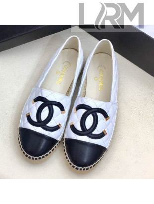 Chanel Quilted Leather CC Classic Espadrilles White/Black 2019