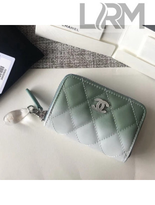 Chanel Patent Leather & Calfskin & Resin Logo and Drop Card Case Green/White 2018