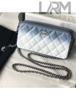 Chanel Patent Leather & Calfskin & Resin Logo and Drop Double Zip Pouch Blue/White 2018