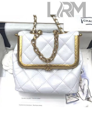 Chanel Crinkled Calfskin Small Kiss-Lock Bag AS1885 White 2020