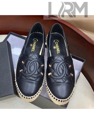 Chanel Quilted Leather CC Classic Espadrilles Black/Gold 2019