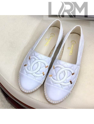 Chanel Quilted Leather CC Classic Espadrilles White/Gold 2019
