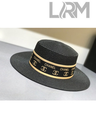 Chanel Straw Wide Brim Hat Black C64 2021