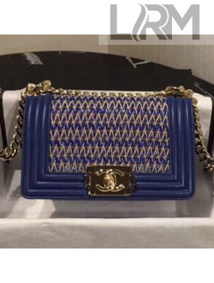 Chanel Cotton Cord Woven Boy Flap Bag A67085 Blue 2019