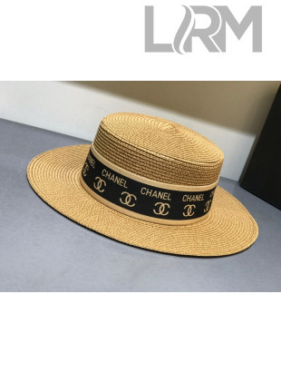 Chanel Straw Wide Brim Hat Khaki C65 2021