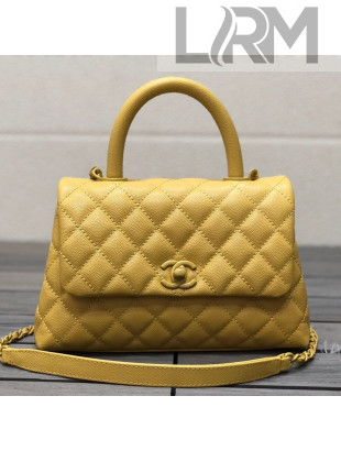 Chanel Quilted Grained Calfskin Small Flap Bag with Top Handle A92990 All Yellow 2021