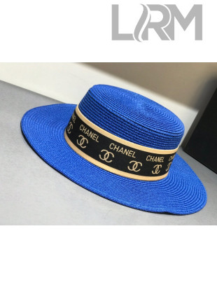 Chanel Straw Wide Brim Hat Royal Blue C66 2021