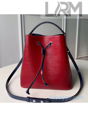 Louis Vuitton NeoNoe MM Epi Leather Bucket Bag M55303 Cherry Red/Navy Blue 2020