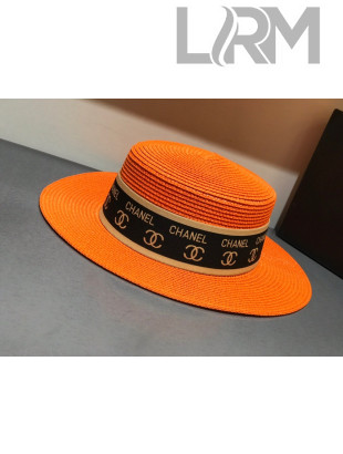 Chanel Straw Wide Brim Hat Orange C70 2021