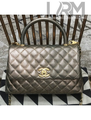 Chanel Coco Handle Metallic Grained Calfskin Medium Flap Top Hnadle Bag Dark Gold 2019