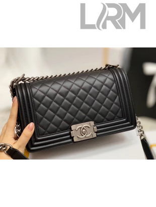 Chanel Quilted Baby Calfskin Medium Boy Flap Bag With Vintage Silver Hardware Black(Top Quality)