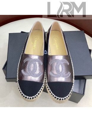 Chanel Leather & Fabric Embroidered CC Classic Espadrilles Silver 2019