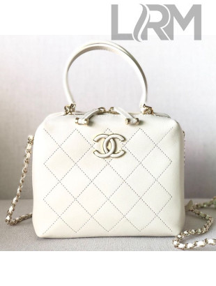 Chanel Quilted Calfskin Leather Top Handle Bag White 2019