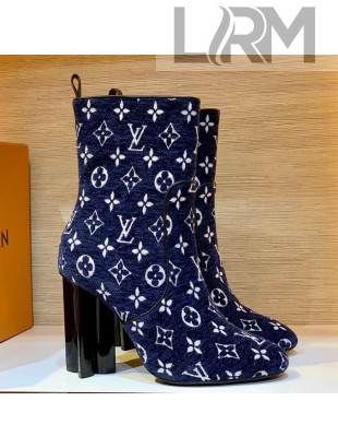 Louis Vuitton Silhouette Monogram Velvet Ankle Boots Navy Blue 2021