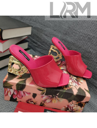 Dolce & Gabbana DG Patent Leather Slide Sandals 10.5cm Hot Pink/Gold 2021 