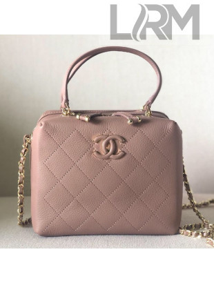 Chanel Quilted Calfskin Leather Top Handle Bag Dusty Pink 2019
