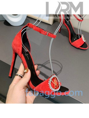 Louis Vuitton Madeleine Suede LV Circle High Heel Sandals Red 2020