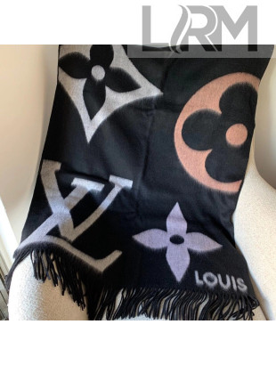 Louis Vuitton Giant Monogram Wool Cashmere Scarf 70x200cm Black 2020