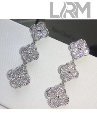 VanCleef&Arpels Three Clovers Crystal Earrings Silver  