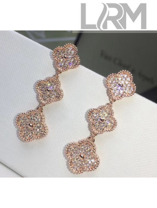 VanCleef&Arpels Three Clovers Crystal Earrings Rose Gold  