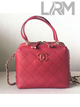 Chanel Quilted Calfskin Leather Top Handle Bag Red 2019