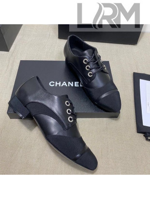Chanel Vintage Lace-ups Brogue Shoes in Leather and Fabric Patchwork Black 2020