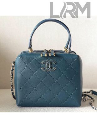 Chanel Quilted Calfskin Leather Top Handle Bag Blue 2019